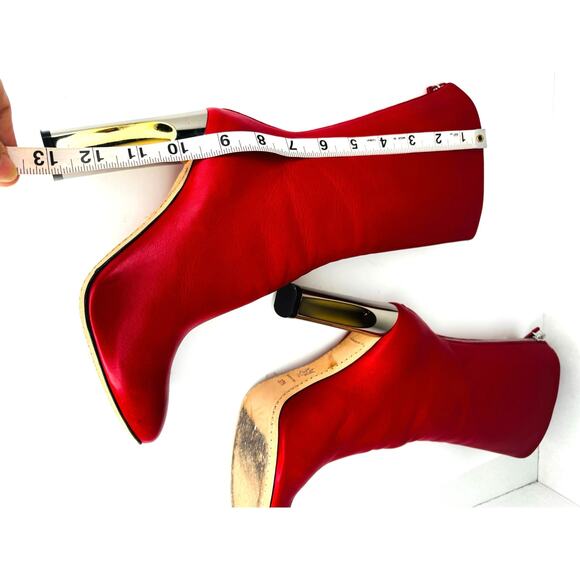 Alexander McQueen Red Leather Lux Duchess Bootie Boots 105mm High Heel Size 37.5 - Picture 11 of 13